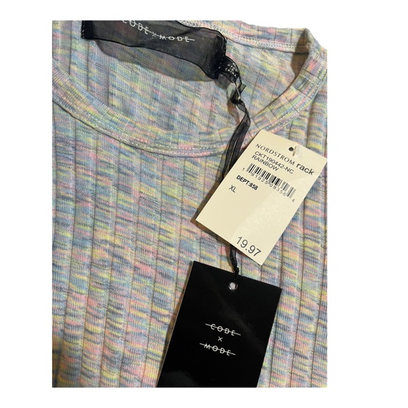 NWT Code x Mode Pastel Multicolor Ribbed T-shirt Size XL - Picture 2 of 7